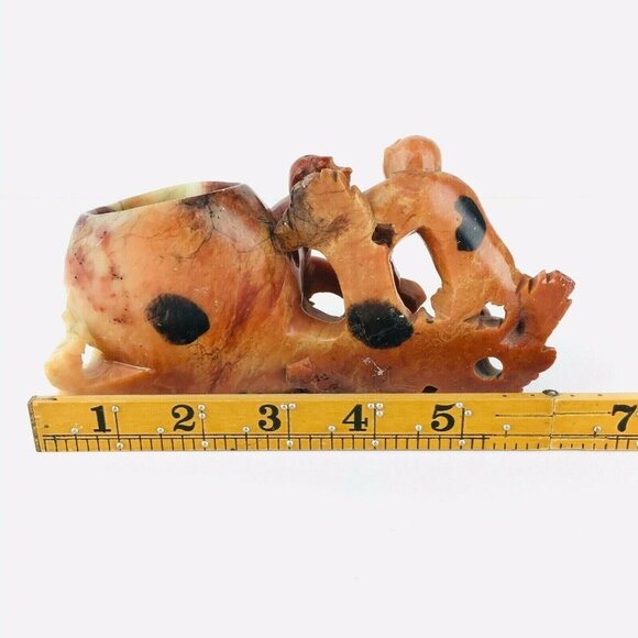Vintage Detailed Hand Carved Soapstone Figurine Two Monkey's Bowl/Vase - Picture 10 of 11